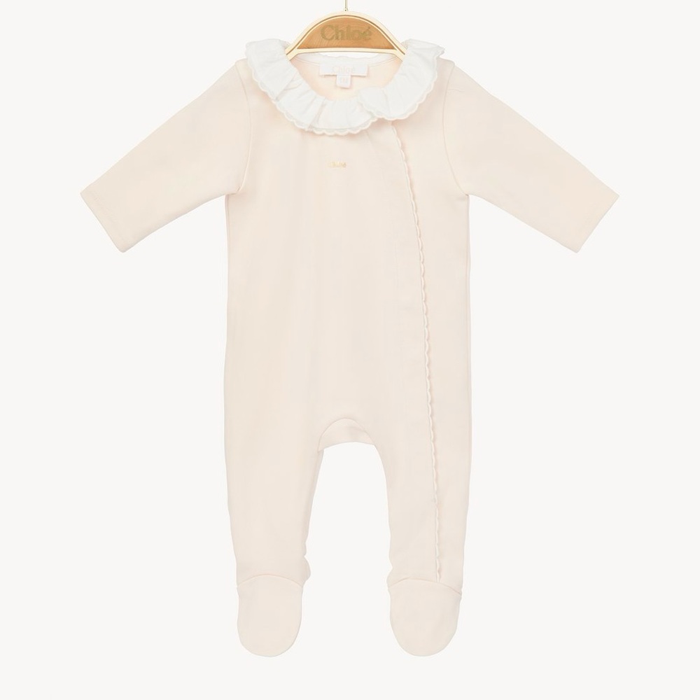 Baby Pink Ruffle-Collar Footed One-Piece